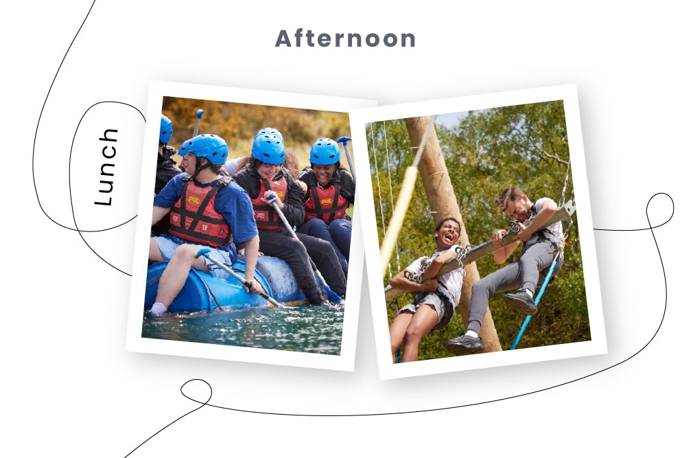 Showcasing a typical day at PGL tailor made english trips with raft building and a high ropes adventure.