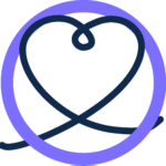 A blue outline of a heart intertwined with a circular blue line.