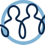 Simple blue icon depicting two abstract human figures within a blue circle.