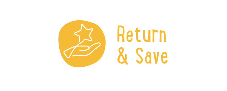 A yellow icon with a hand holding a star and the words "Return & Save" to the right of it.