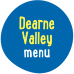 Blue circle with the words "Dearne Valley menu" in bold yellow and white text.