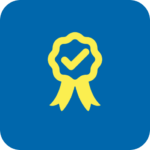 Yellow award ribbon with a checkmark in the center, displayed on a blue background with rounded corners—perfect for recognizing multi-activity achievements.