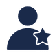 Navy blue icon of a person with a star symbol overlapping the lower right side of the figure.