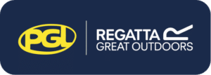 PGL and Regatta Great Outdoors logos on a dark blue background, separated by a vertical line.