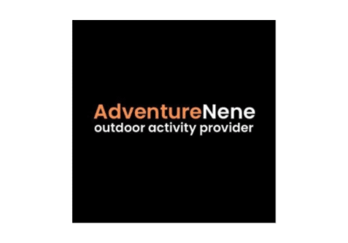AdventureNene logo with the words “AdventureNene outdoor activity provider” in orange and white text on a black background.