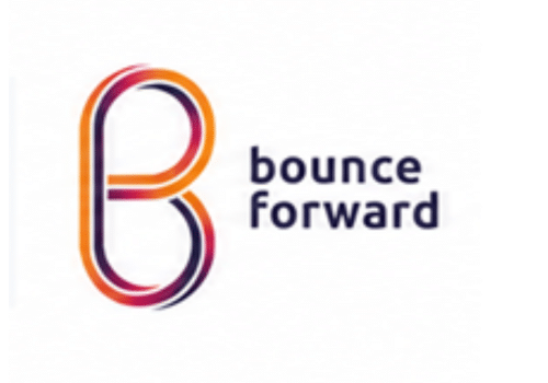 Stylised letter “B” in red, orange, and purple next to the words “bounce forward” in dark font on a white background.