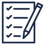 Icon of a checklist with five tick marks and a pencil positioned to the right, suggesting tasks being completed or written.
