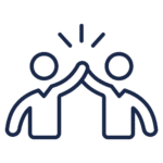 Two simple human figures giving each other a high five, with lines above their hands indicating motion or celebration.