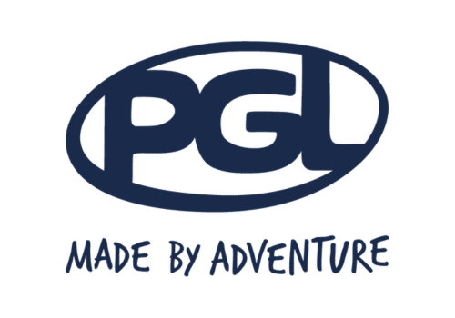 PGL logo in bold navy letters inside an oval, with the slogan “MADE BY ADVENTURE” in handwritten-style text below.