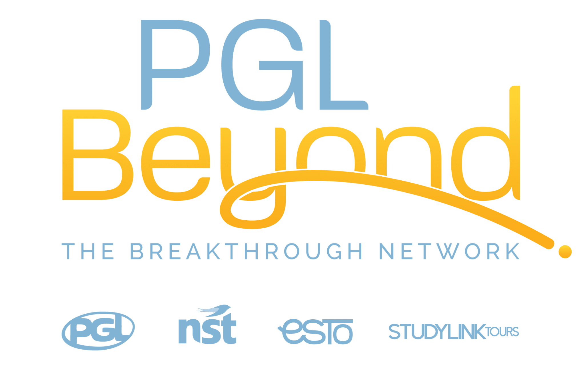 Logo for “PGL Beyond: The Breakthrough Network” with partner logos for PGL, NST, ESTO, and StudyLink Tours below the main text.